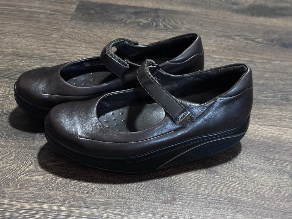 MBT Sirima Mary Jane Brown Leather Walking Rocker Comfort Shoes Women's Size 7.5